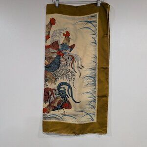 Simpsons Sears Chicken Rooster Print Scarf Gold Red Blue VINTAGE
